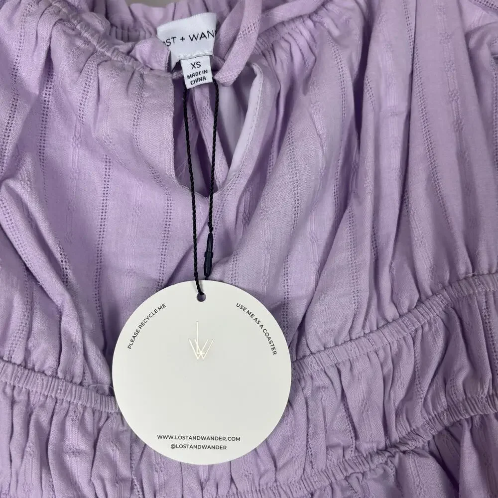 Lost + Wander Mini Dress Puff Sleeve Tiered Purple XS NWT
